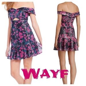 Wayf Janet Sequined Off-the-shoulder Mini Dress floral sparkly peekaboo cutout